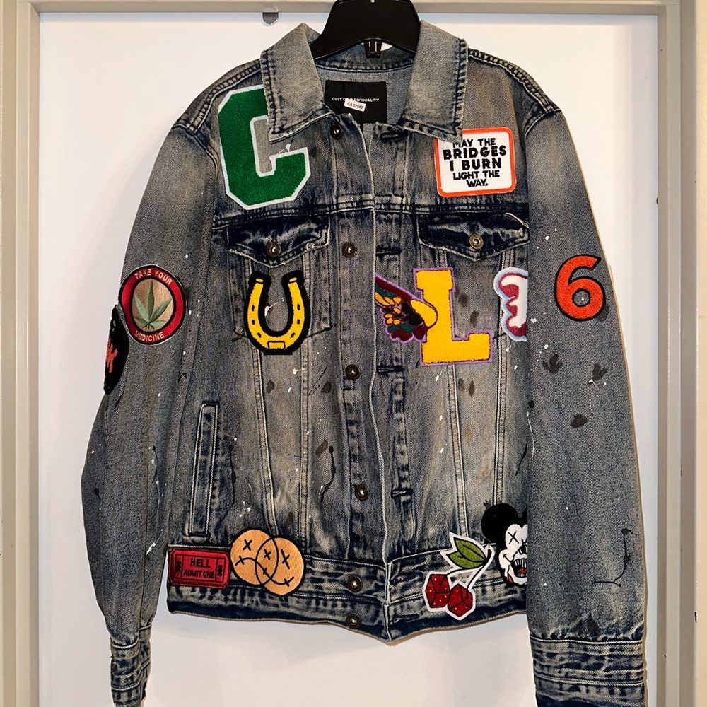 Brand New Denim Punk Jacket With Silver Spikes